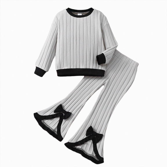 TOWED22 Toddler Girl Clothes Printed Sweatshirt Pants 2Pcs Fall Outfits for Little Girls Clothing Set,Grey,3-4 Y