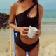 thumbnail image 2 of Gibobby Trajes de Baño para Mujer Bañador de mujer con cuello en V y barriga, bikini sexy con fugas en la cintura, bañador de aguas termales para playa(Negro,M), 2 of 5