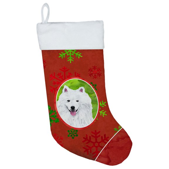 Caroline's Treasures American Eskimo Snowflakes Multi-color Christmas Stocking, with Soft Suede Fabric, 18"