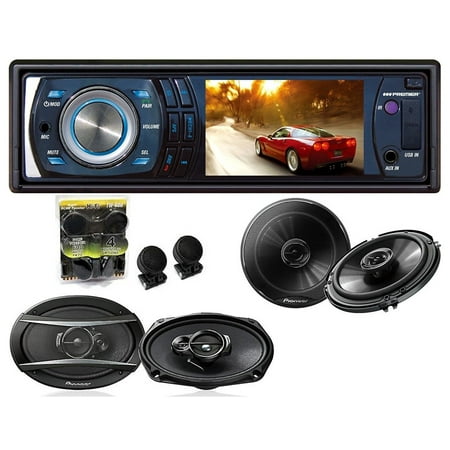 Absolute DMR-380 Pioneer TS-A6966R TS-G1645R TW600 3.5-Inch In-Dash Single Din Receiver & Pioneer TS-G1645R 6.5" TS-A6966R 6x9" Speakers & TW600 Tweeter