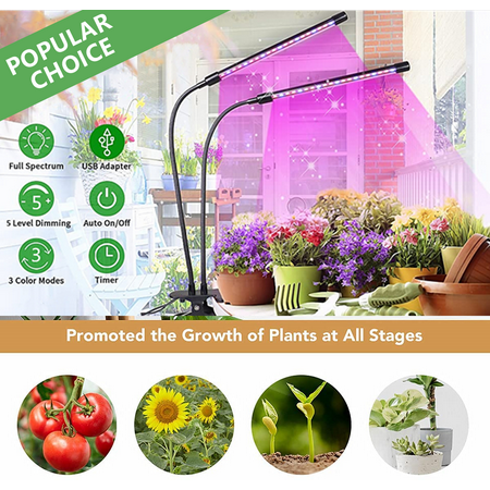 

Plant Light for Indoor Plants JUHEFA Full Spectrum 3500K 90 LED-Bulb Clip-on with Flexible Gooseneck & Timer Setting 4/8/12H 3 Modes 5 Dimmable Levels