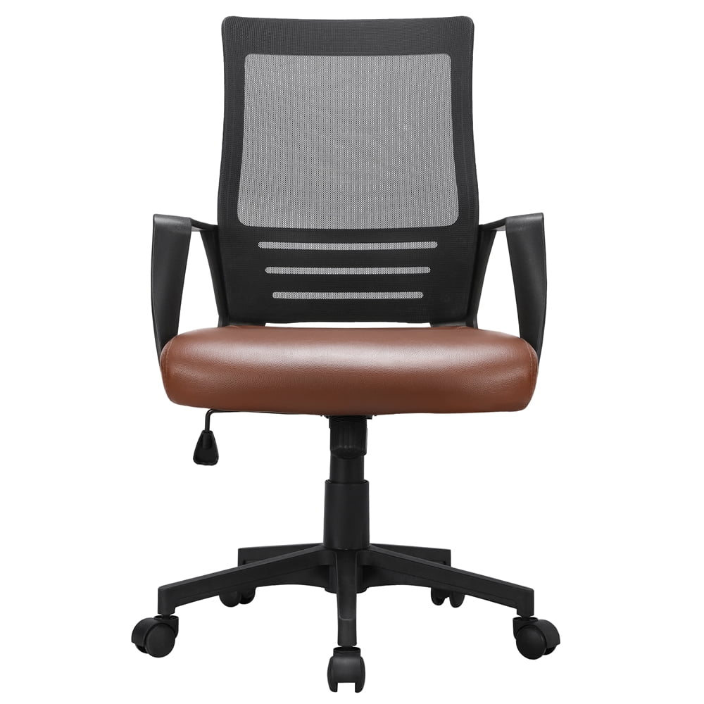 Renwick Midback Ergonomic Office Chair with Faux Leather Seat, Set of 2, Brown