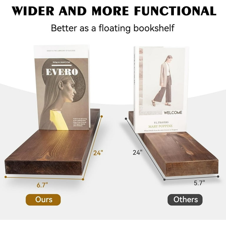 NIUBEST 16-Inch Floating Shelves – Rustic Farmhouse Style, Solid Wood, Easy Mount