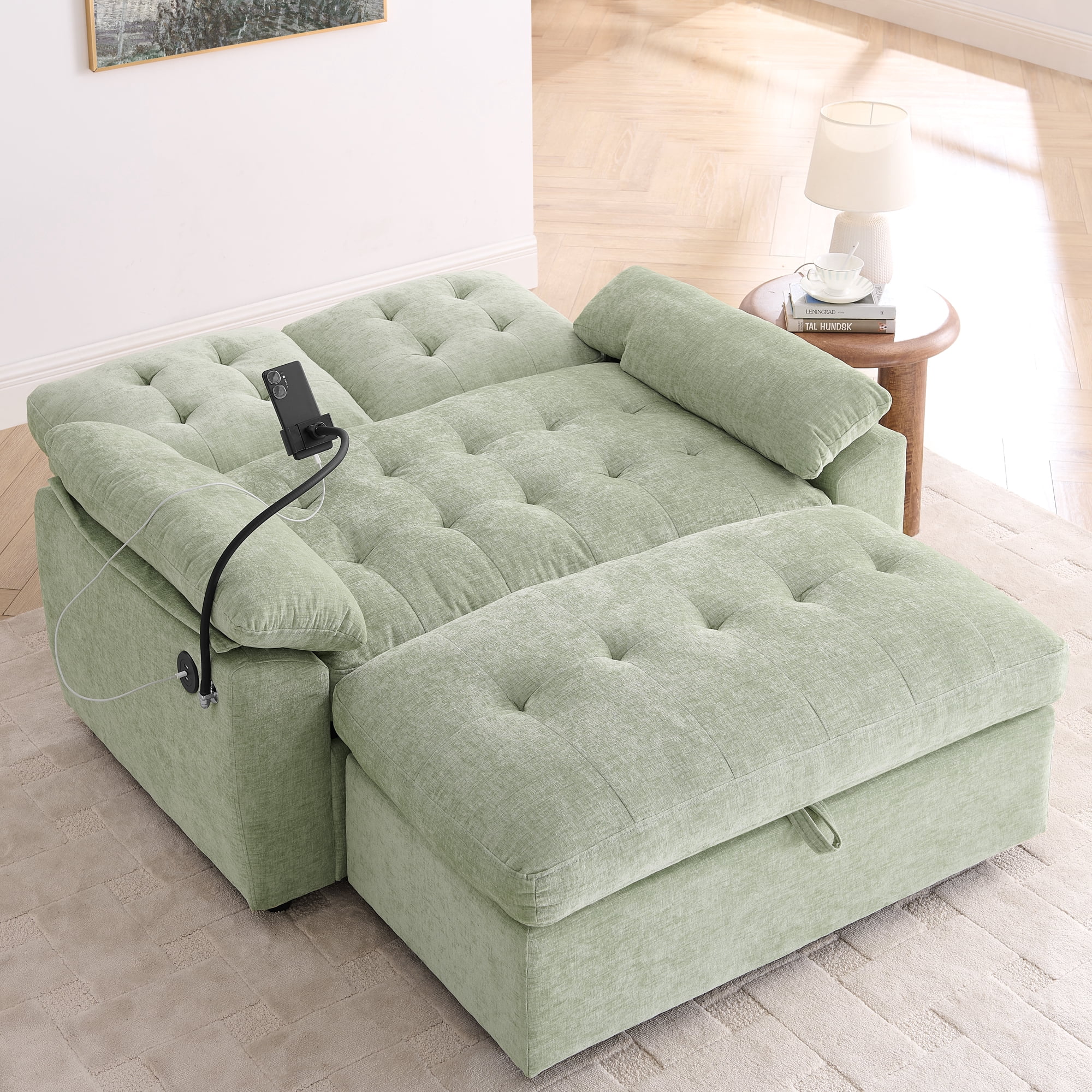 56" Loveseat Recliner with Adjustable Backrest, USB Charging Port, Phone Stand and Storage Ottoman