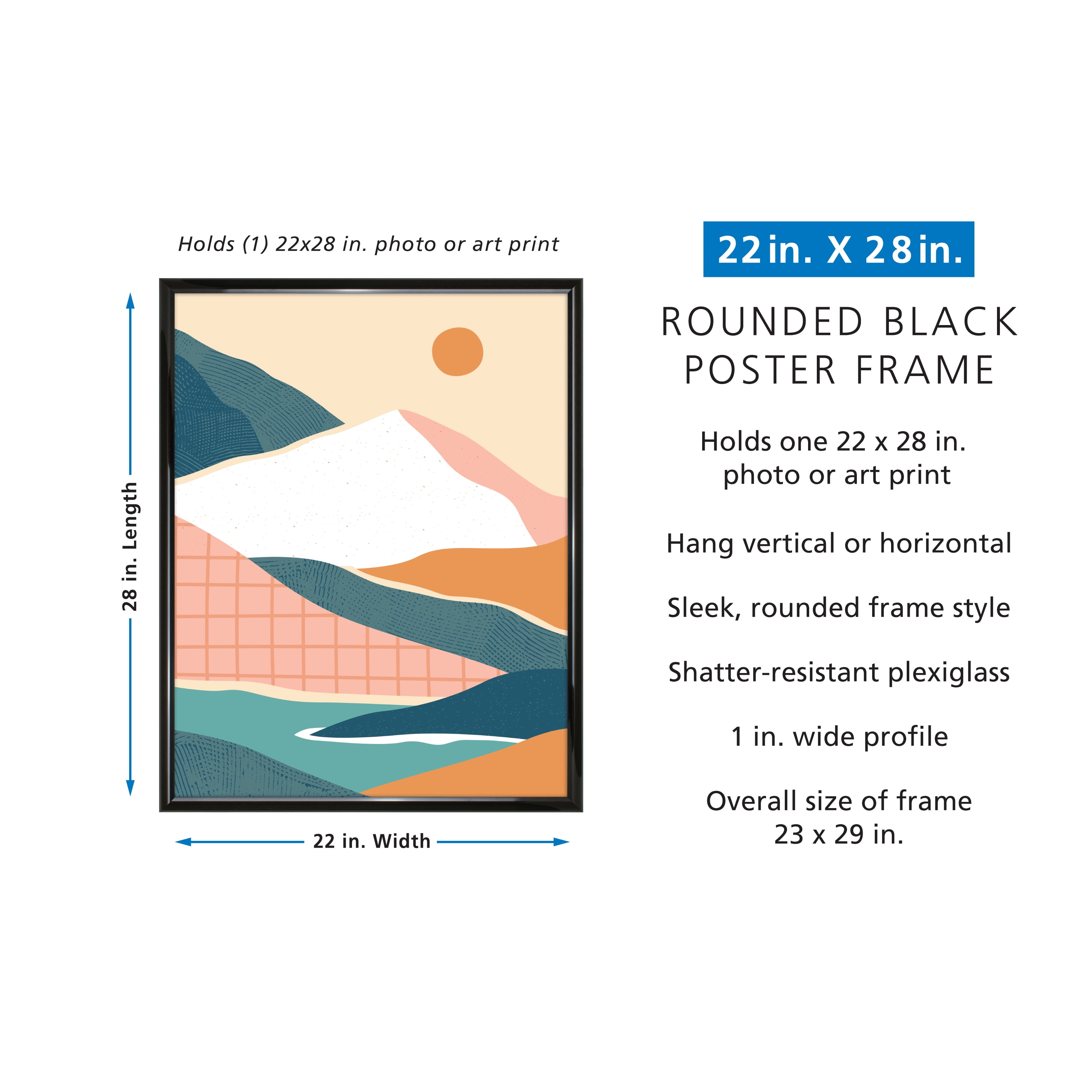 Mainstays – 22x28 Picture Frame – Black Rounded Profile Wall Photo Frame