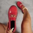 thumbnail image 2 of KEGIRLOM Women's Fashionable Casual Loafers Versatile British Style Plus Size Metal Buckle Round Toe Closed Toe Low Heel Shoes Red 8.5, 2 of 8