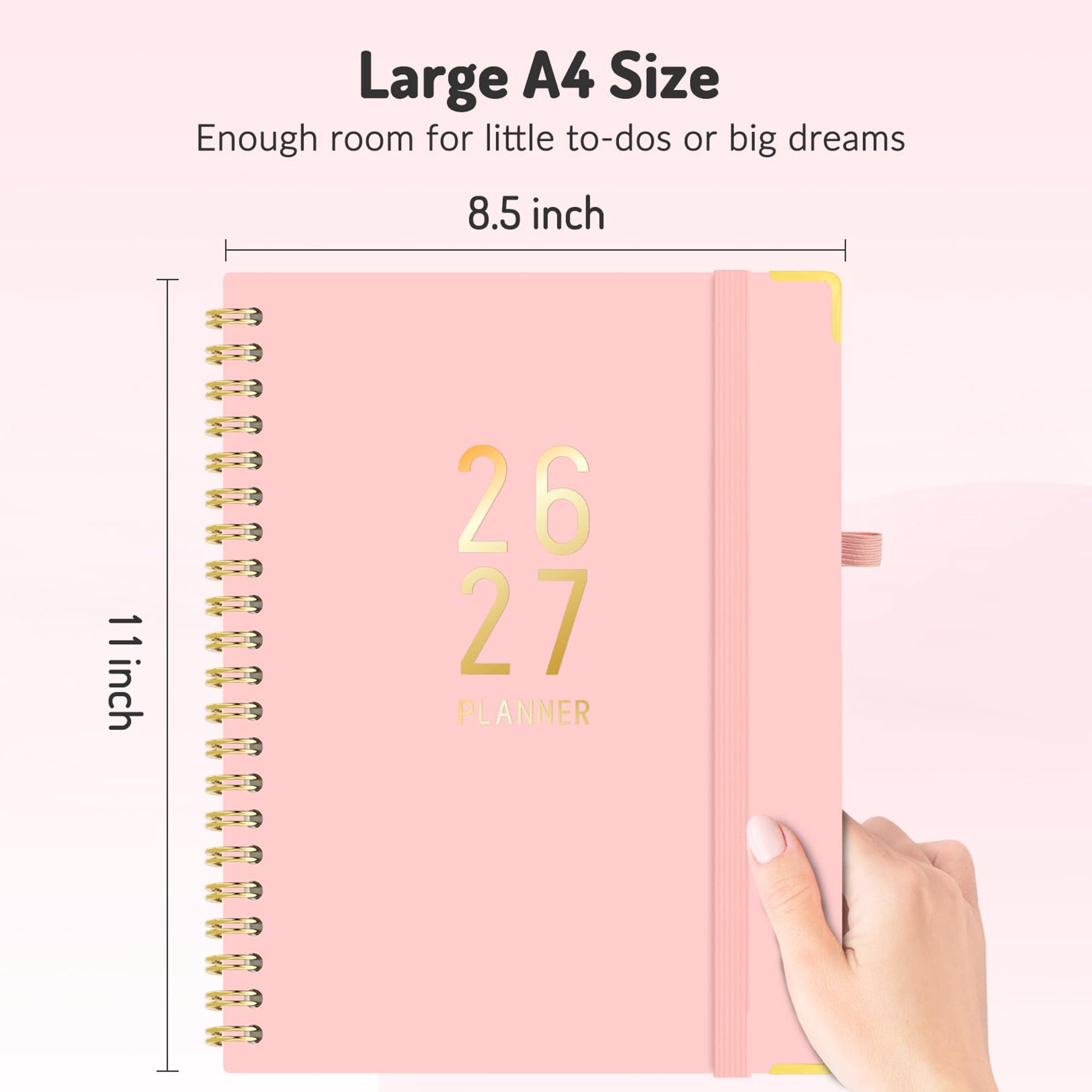 18 Month Academic Planner 2026-2027, July 2026 to December 2027, Weekly Monthly Calendar Planner, Daily Agenda Book for Students Teachers, College Supplies, A4 Size, Pink