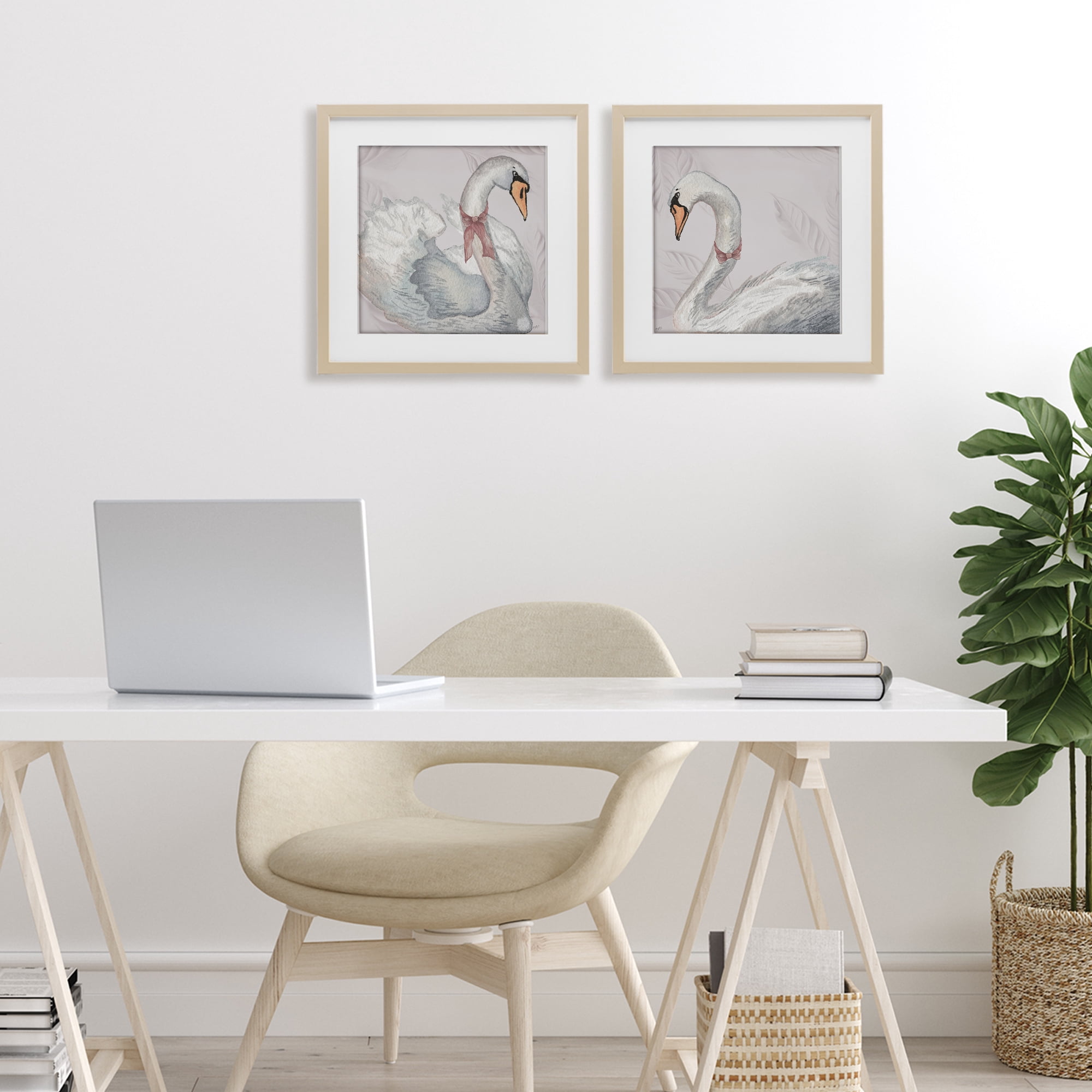 Stupell Industries Classic & Elegant Swans 2 Piece Birch Framed Print Under Glass Set, design by Elizabeth Medley