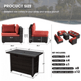 thumbnail image 6 of Grezone 9 Pieces Patio Furniture Set with Fire Pit Table, All Weather Outdoor Sectional PE Rattan, Patio Conversation Sets with Gas Fire Pit and Cushions for Garden Lawn Balcony Porch Deck, Red, 6 of 11