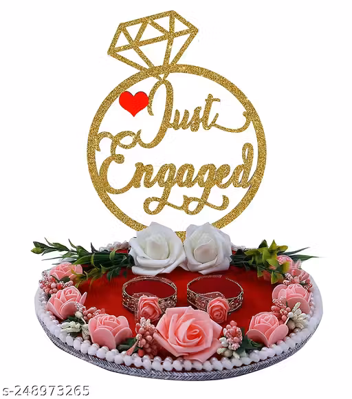 Indian store01 Handmade Wooden Engagement Ring Platter with Flower Decor, 8 inch