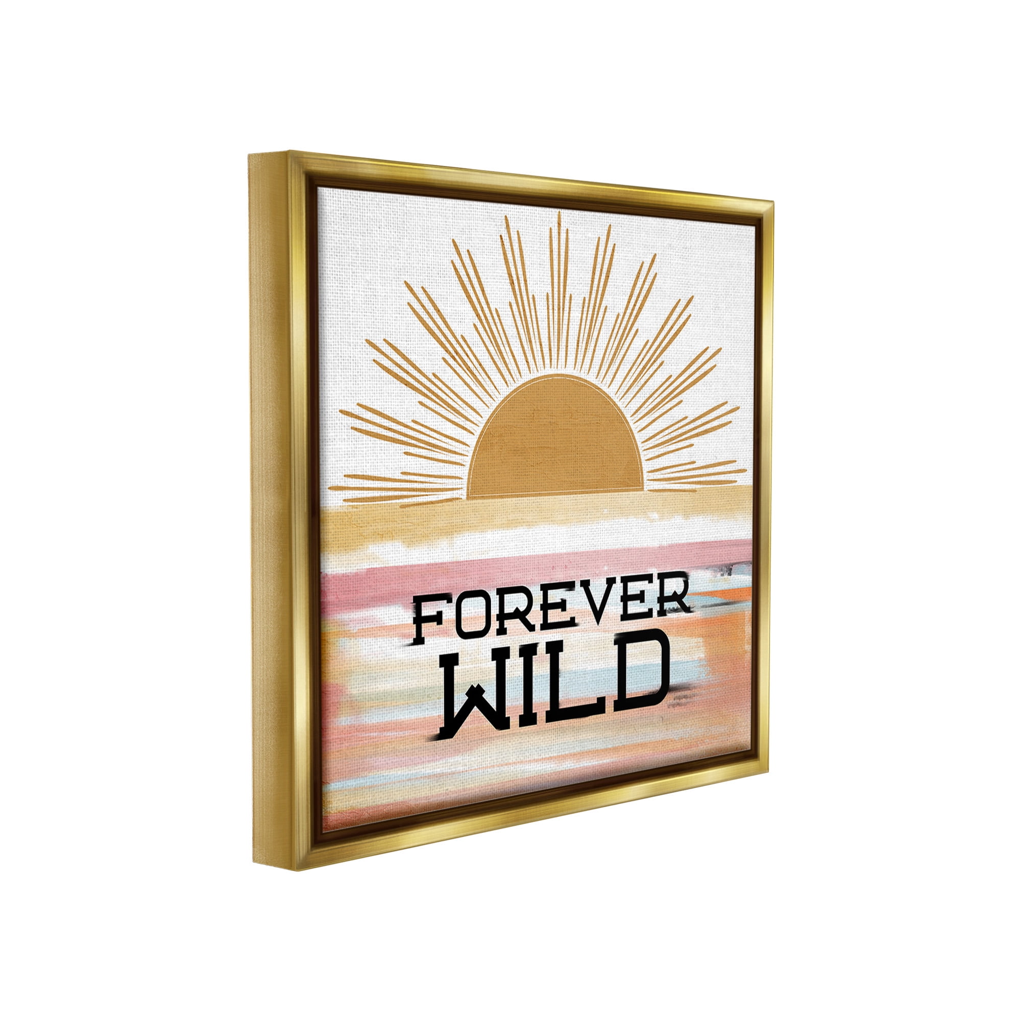 Stupell Industries Forever Wild Sun Rays Landscape Painting Gold Floater Framed Canvas Art Print Wall Art, 18 x 18