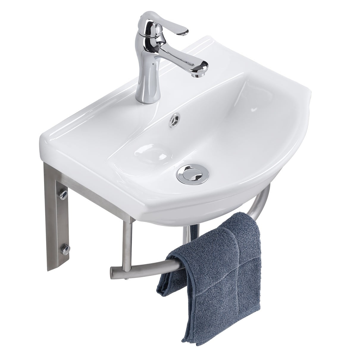Ridge Small Wall Mounted Bathroom Sink 17 3/4" White w/Faucet Drain Towel Bar and Overflow Renovators Supply