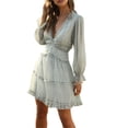 thumbnail image 1 of Lucakuins Vestido de cintura alta con cuello en V verde marino para mujer, minivestido corto con dobladillo con volantes, S/ M/ L/ XL Lucakuins moda, 1 of 5