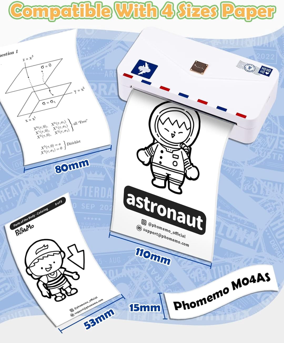 Phomemo M04AS Portable Inkless Thermal Note Printer for Versatile Printing of Documents, Notes, Lists, and Labels - Wireless Bluetooth Connectivity and Multiple Paper Sizes（White）