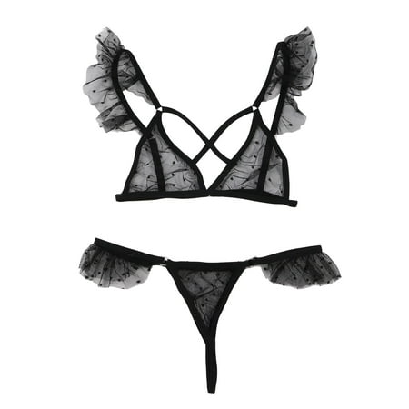 

AURIGATE Sexy Lingerie for Women New Women Plus Size Lace Lingerie Bra+Thong Underwear Set Black Sleepwear Clearance
