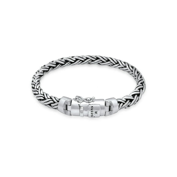KUZZOI 0.35" Men Braid Bracelet 925 Sterling Silver Safety Clasp