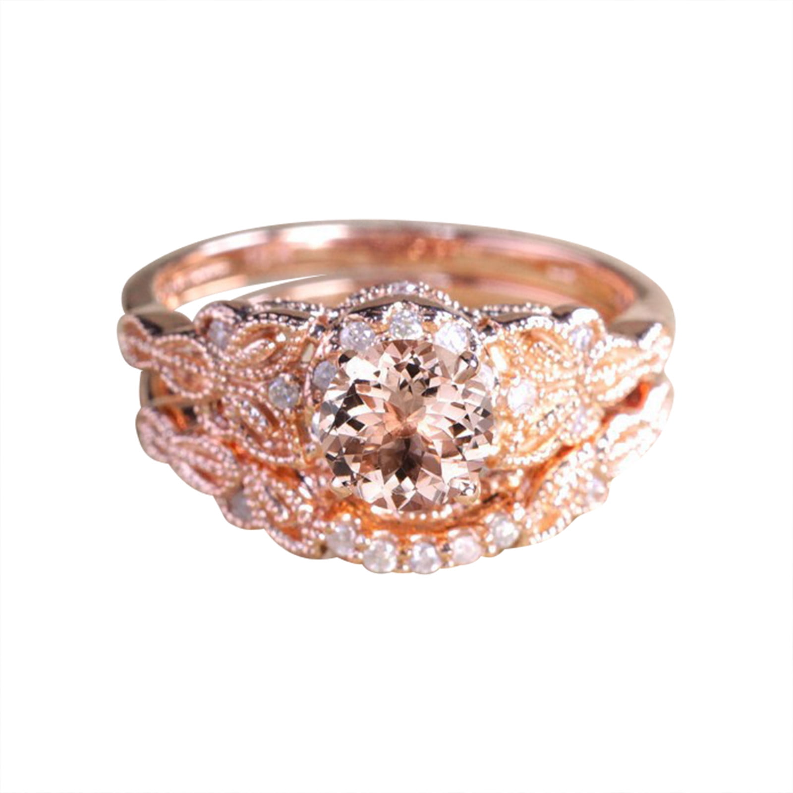 Heiheiup Fashion Rose Gold Diamond Ring Set For Women Engagement Ring Jewelry Gifts Ring Packs