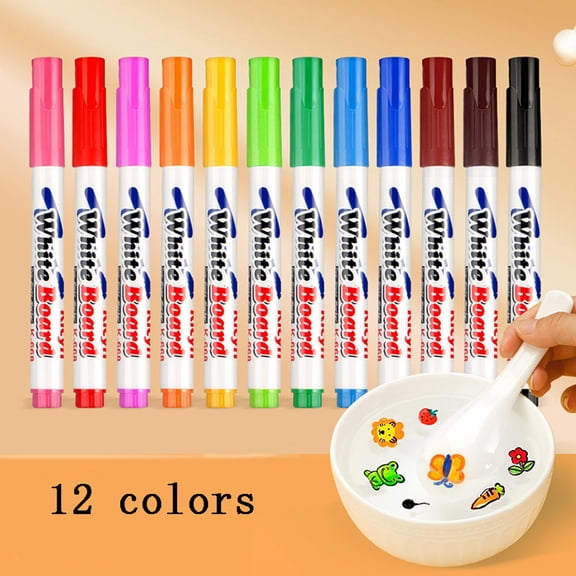 PSVFUJZ 12-Pack Water-Based Whiteboard Markers, Erasable Dry Erase Pens with Black, Red, Green, Blue Solid Colors, Low Odor Office, Classroom, Writing Markers, 10ml