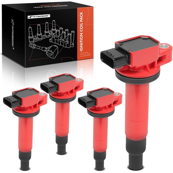 A-Premium (Red) Engine Ignition Coil Pack Compatible with Toyota Prius 2001-2009, Prius C 2012-2019, Yaris 2006-2018, Echo 2000-2005 & Scion xB 2004-2006, xA 2004-2006, 1.5L, 4-PC Set