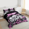 thumbnail image 3 of Homewish Gothic Skull Skeleton Full Size Comforter Sets,Happy Valentine'S Day Bedding Comforter Set,Pink Moth Flower Bedding Sets For Teens,Super Cozy Room Decor Reversible,3-Piece, 3 of 8