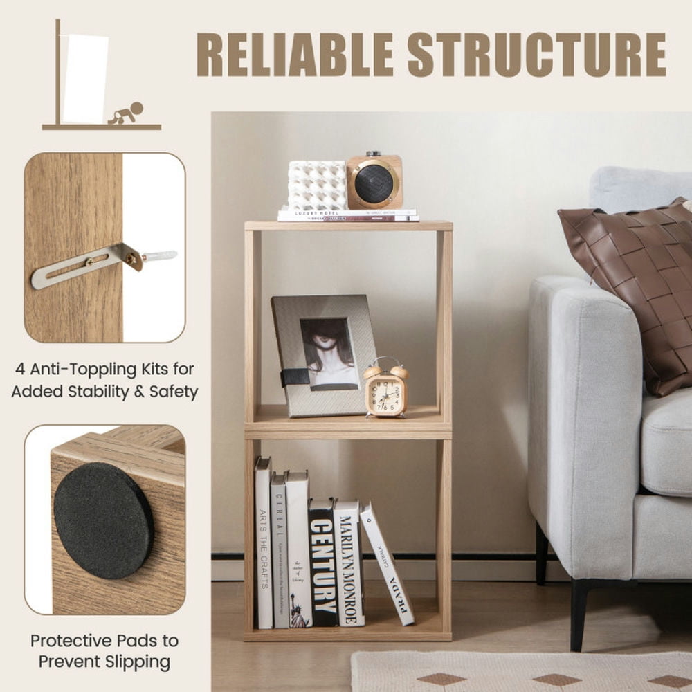 Demi Bonn 2-Tier Cubes Stackable Bookcase for Living Room and Study, Freestanding Display Shelf Bookshelf, Beige