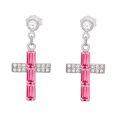 thumbnail image 2 of American Designs 925 Sterling Silver Cross Dangle and Drop Pink Sapphire Swarovski Crystal and Cubic Zirconia (CZ) Post Earrings, 2 of 2