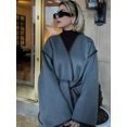 thumbnail image 1 of Chaqueta de lana con borde de cuero gris para mujer, abrigos elegantes con cuello en V y cinturón con bolsillos, ropa de calle alta para mujer, moda de otoño, nuevo, 1 of 5