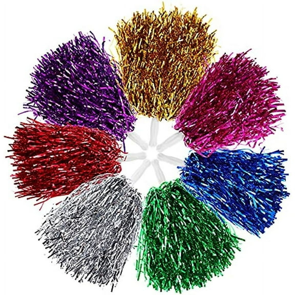 LINLIN 14 Pieces Cheerleading Pom Poms Metallic Foil Cheerleader Pom Poms with Handle for Sports Events Cheering Party Costume Accessory