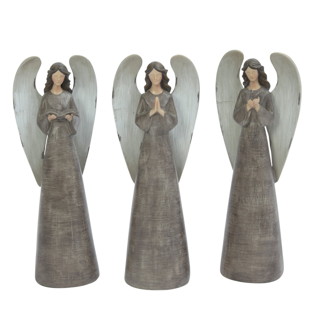 Antiqued Resin Angel Figurines (Set of 3)