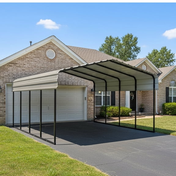 New Yard 10' x 15' x 7' Heavy Duty Metal Carport, All-Steel Canopy, Eggshell
