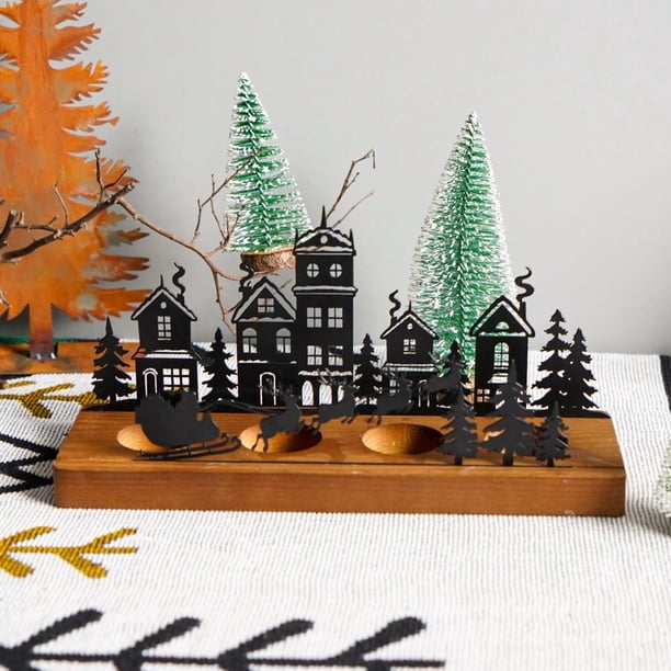 Portavelas Navideño De Metal Y Madera - Corona Adviento Decorativa, Centro De Mesa, 26x12x8,2 Cm