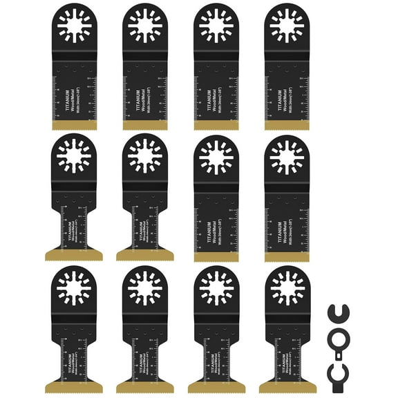 Pluokvzr 12pcs Titanium Oscillating Saw Blades Set 1.34/1.73inch Multipurpose Bi-Metal Oscillating Multitool Blades Wear-Resistant Cutting Oscillating Tool Blades for Cutting Metal Wood Nail