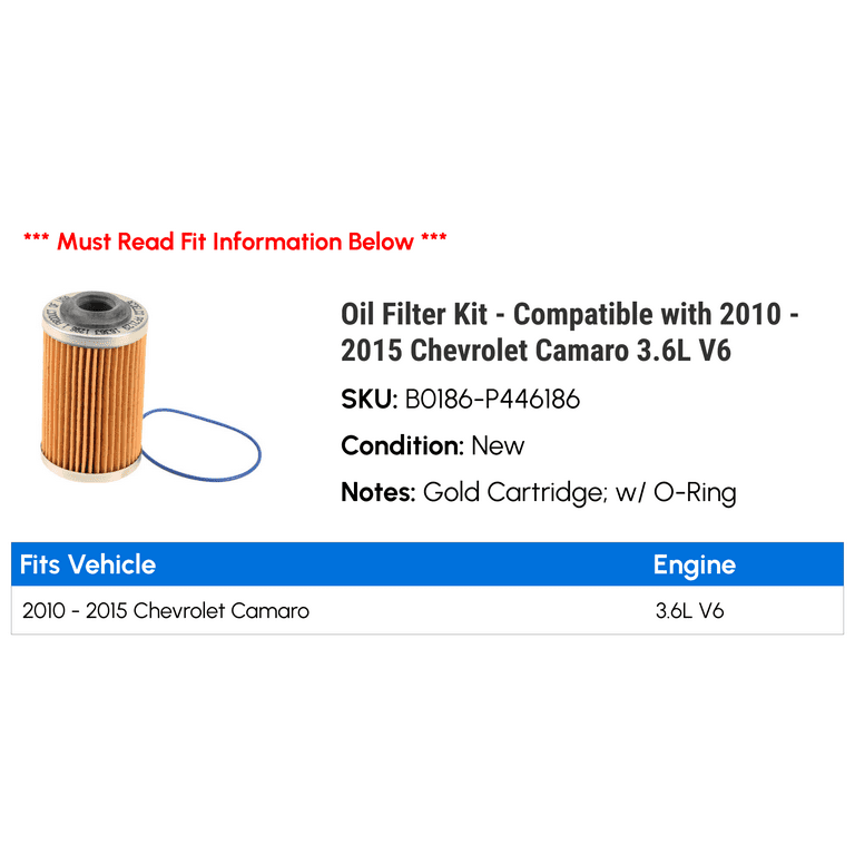 Oil Filter Kit Compatible with 2010 2015 Chevy Camaro 3.6L V6 2011 2012 2013 2014