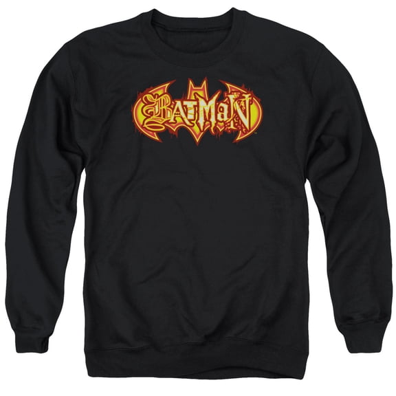 Batman Fiery Shield Adult Crewneck Sweatshirt Black