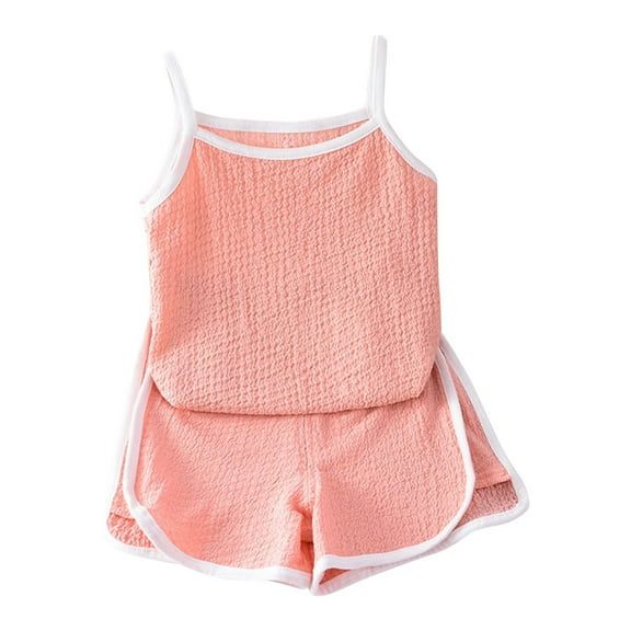 Kids Toddler Girls Clothes Outfits Solid Color Sleeveless Top Shorts Set Summer Clothing Set Pink 2-3 Years