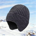 thumbnail image 2 of AWZXDE Winter Hats Thermal Ear Cover With Foldable Brim Thick Knitted Beanie For Extreme Cold Weather Outdoor Activities Grey, 2 of 7