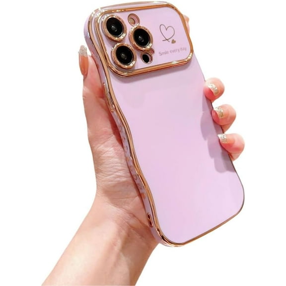 Designed for iPhone Case,Luxury Electroplated Water Wave Frame Large View Camera Lens Protection Shockproof Protective Cover Phone Case (iPhone 13 Pro,Pink)