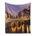 thumbnail image 1 of Landscape Soft Flannel Fleece Blanket, Old Historical Bridge in Netherlands Twilight European Architecture Town Scenery, Cozy Plush for Indoor and Outdoor Use, 60" x 80", Amber Lilac, by Ambesonne, 1 of 6