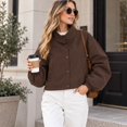 thumbnail image 5 of Women's Cropped Jackets Lightweight Windbreaker Mock Neck Jackets Snap Button Long Sleeve Casual Fall Winter Outerwear Coat,Brown,2XL, 5 of 5