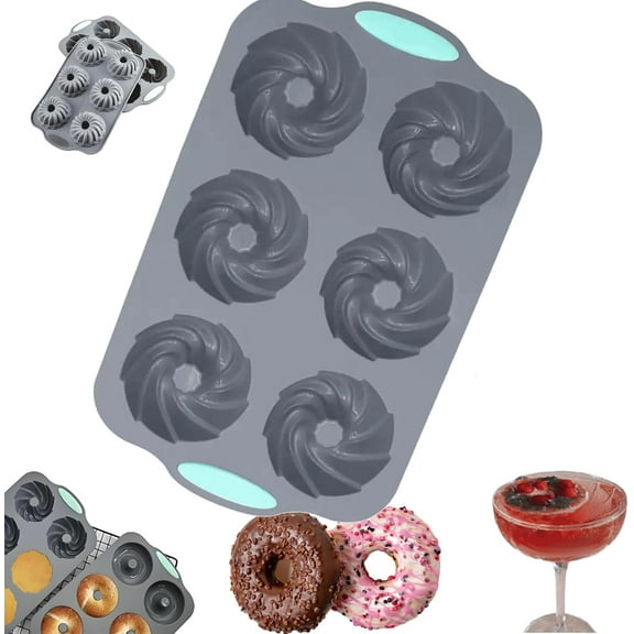 Wreath Ice Mold,Easy Release,Heat and Cold Resistant,Non-Stick,6-Cavity Flexible Silicone DIY Mold for Baking,Ice Cubes,Donuts, Soap & Chocolate