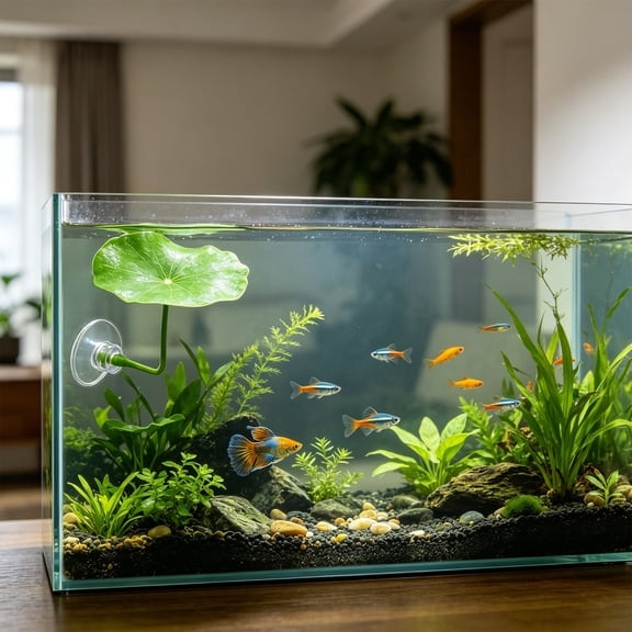 Aquarium Landscaping Imitation Leaves with Suction Cup, Realistic Tree Leaves Fish Hiding Bed Decor, Plastic Aquatic Plant Ornament for Fish Tank Shelter Resting and Spawning, Topliu