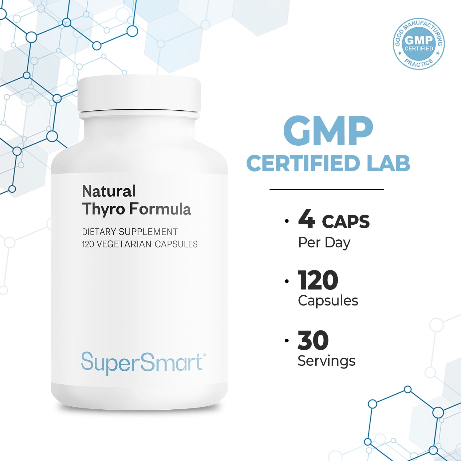 SuperSmart - Natural Thyroformula - with Iodine, Ashwagandha, L-Tyrosine | Non-GMO & Gluten Free - 120 Vegetarian Capsules
