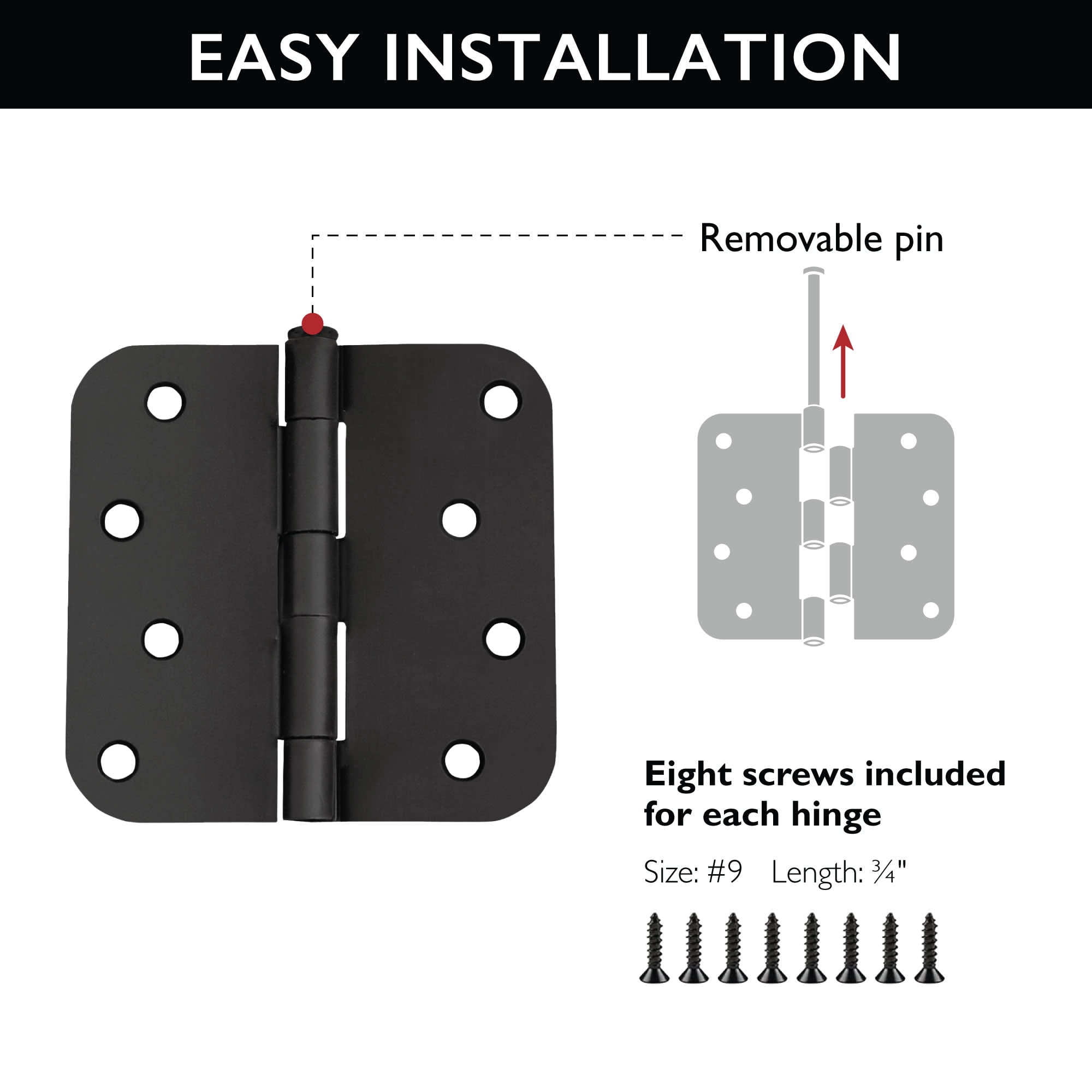Design House 10-Pack 4" H x .625" Radius Butterfly Interior/Exterior Door Hinges, Matte Black