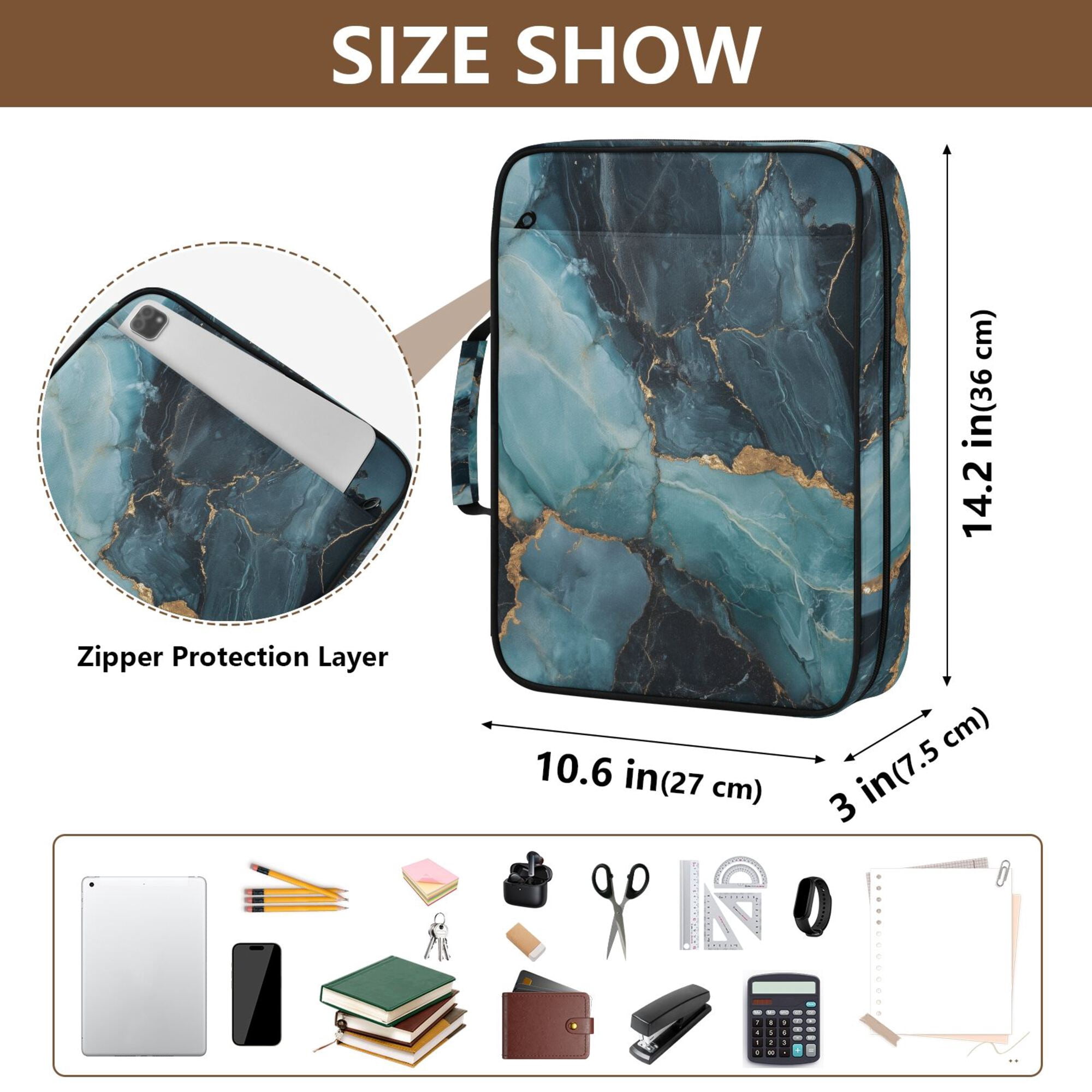 FORMRS Accordion File Folder A4 Size 7-Pocket Expanding Document Organizer Bag with 3 Ring Binder, Black Marble