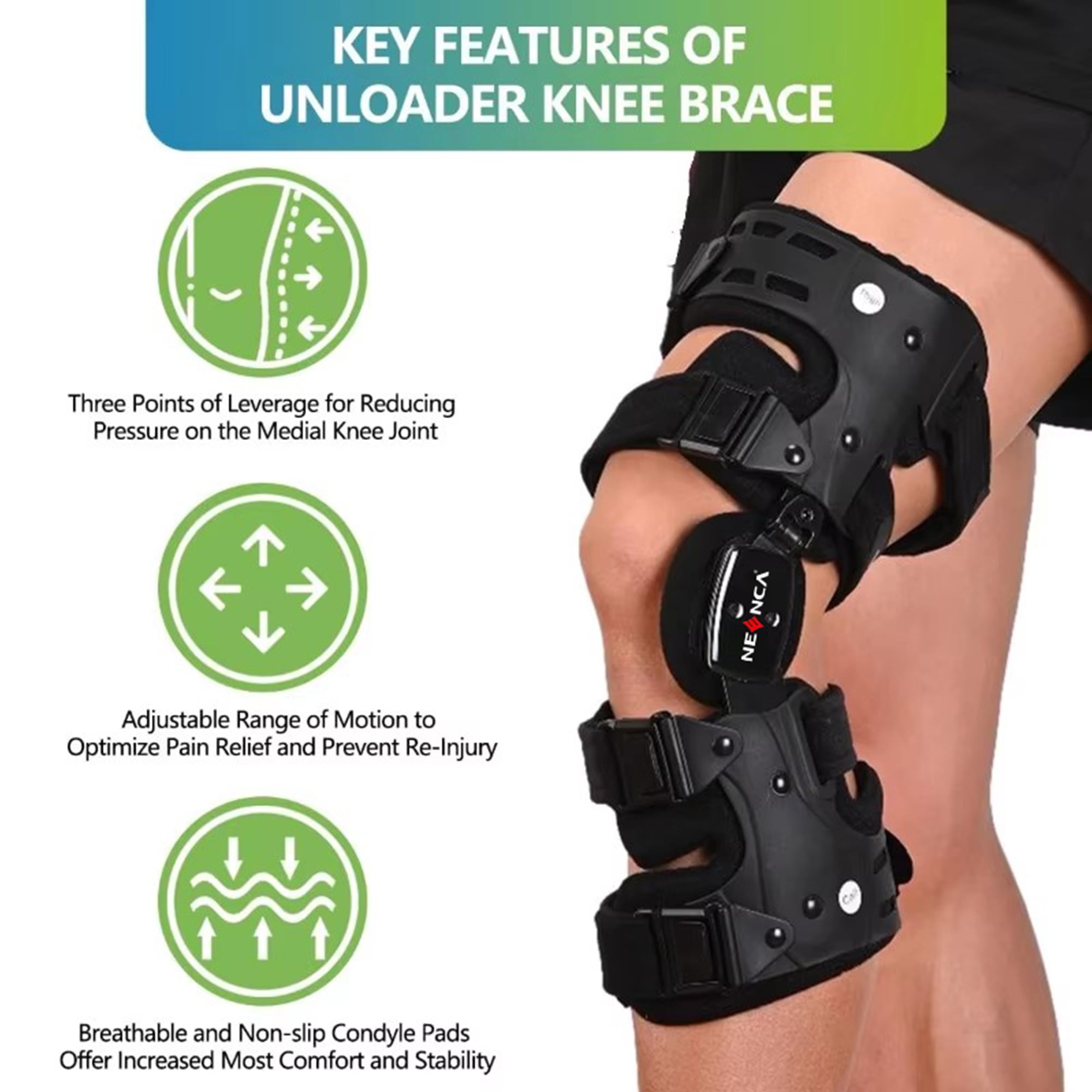 NEENCA Unloader Knee Brace - Lightweight, Low Profile OA Knee Brace for Arthritis Pain and Support - Premium Knee Support for Medial and Lateral Knee Pain (Right)
