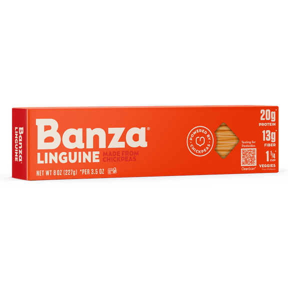 Banza Linguine Pasta from Chickpeas - Made In Italy, High Protein, High Fiber, and Lower Carb Italian Chickpea Noodles, 8oz