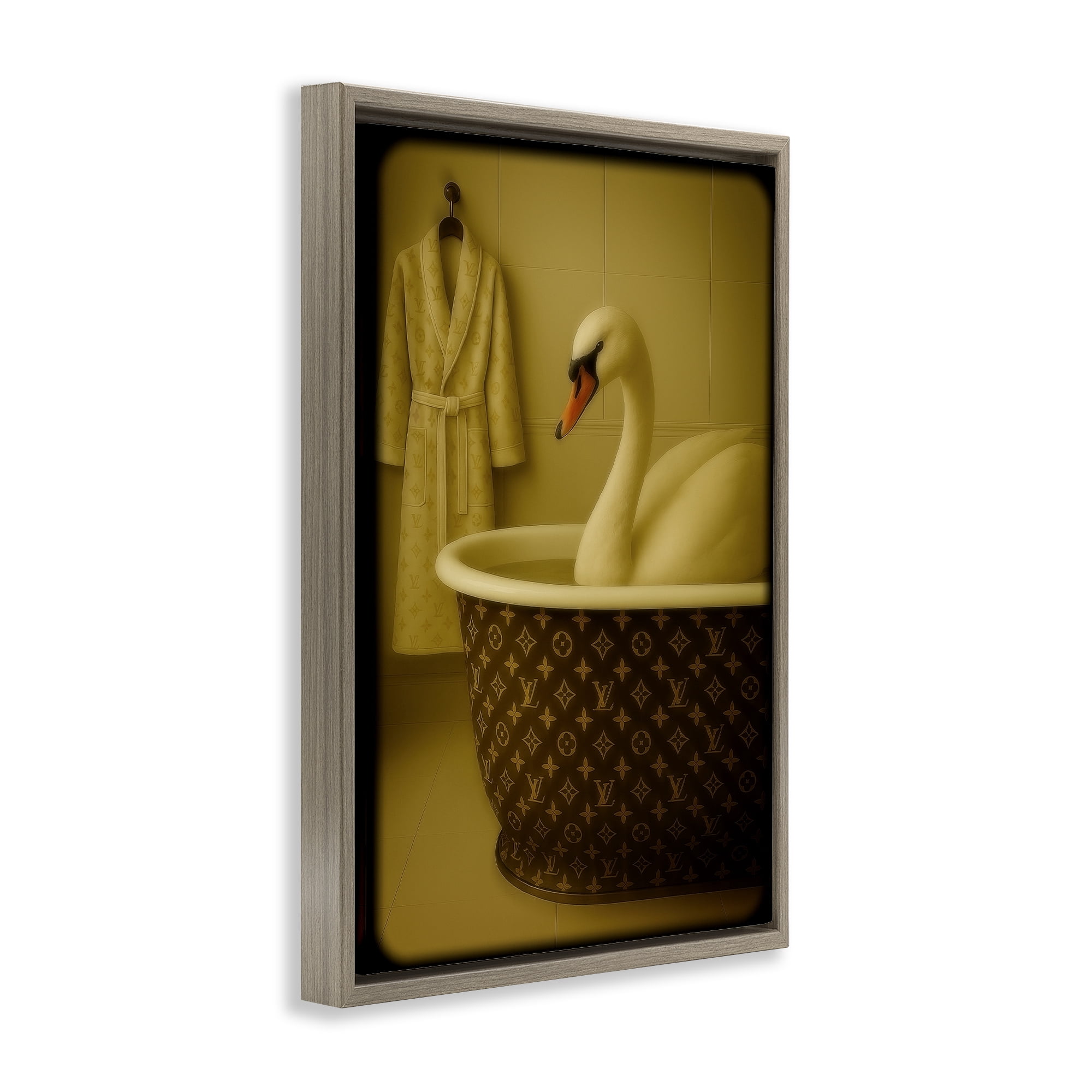 Stupell Industries Couture Swan in Luxury Tub Brown Framed Floater Canvas Wall Art, design by Grotto Studios