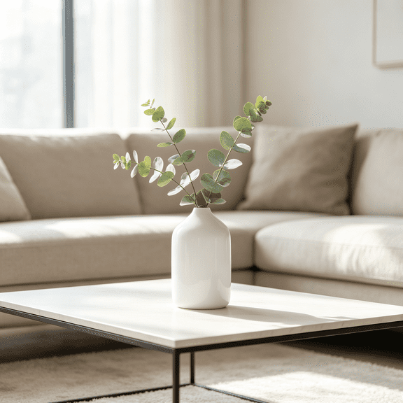 Hosley 8-Inch White Ceramic Vase – Modern Minimalist Decorative Flower Vase for Artificial Stems, Table Centerpiece, and Farmhouse Home Decor