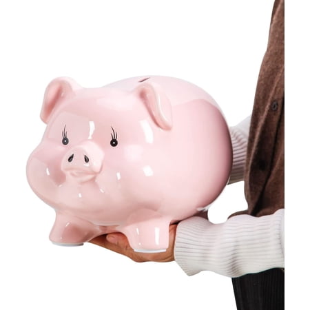 11'' Large Piggy Bank for Adults Must Break to Open,Ceramic Coin Bank,Piggy Bank for Boys,Girls Money Box Jar,Safe for Kids,Savings,Alcancias De Dinero para Adultos Niños,Real Money