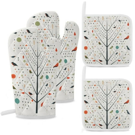 

Watercolor Bird Oven And Pot Holders Sets Heat Resistant Pads Kitchen Decor for Cooking Baking BBQ Grilling Christmas Kitchen Gifts